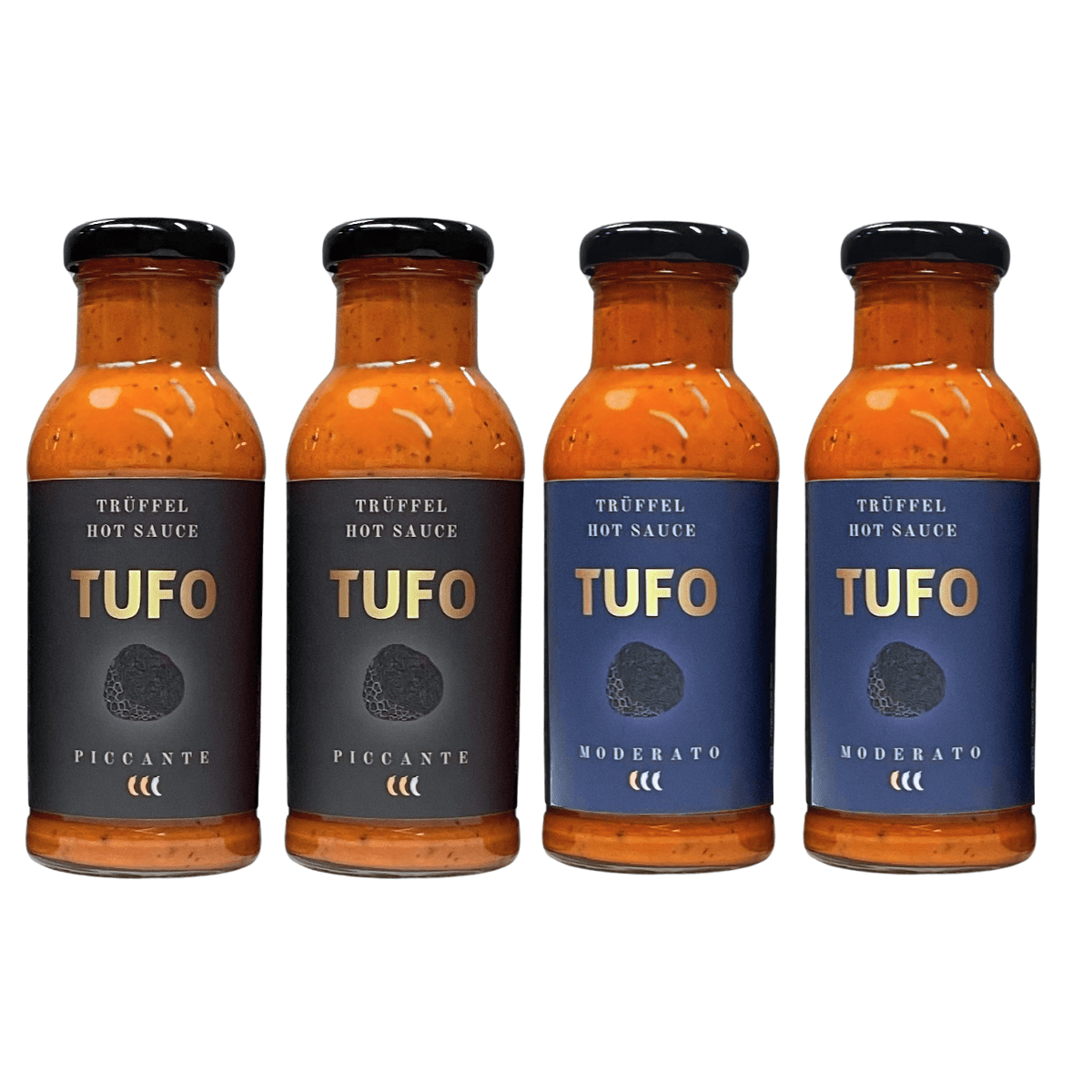 2 and 2 - PICCANTE and MODERATO Truffle Sauce (4 x 250 ml) - Hot Sauce - TufoSauce